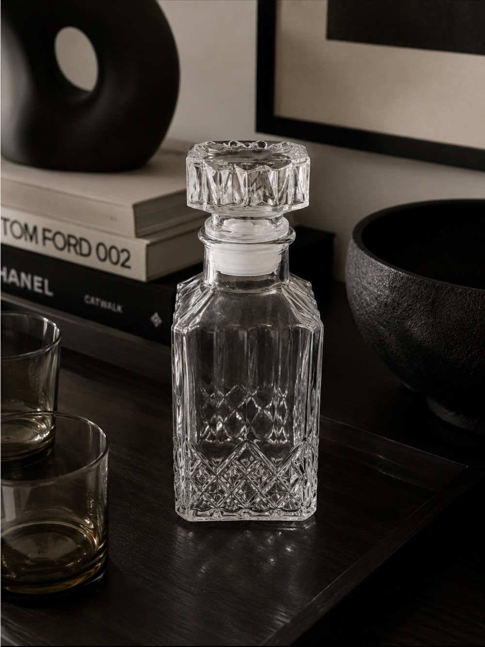 Vintage Clear Crystal Cut Glass Decanter with Stopper